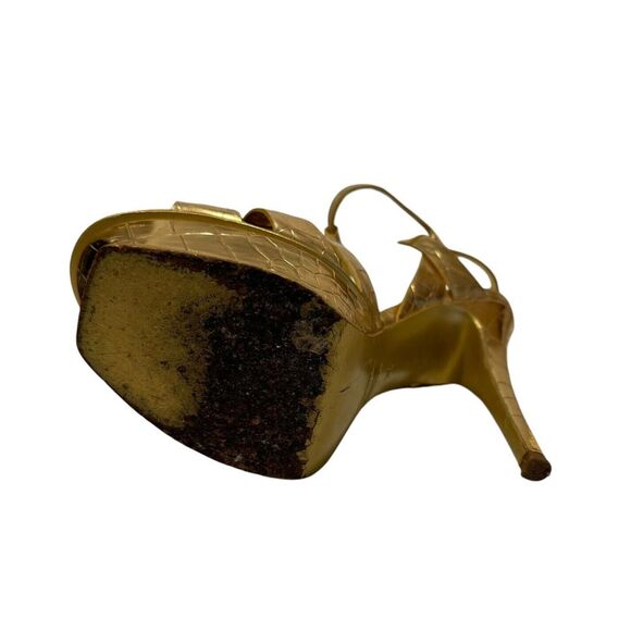 Saint Laurent Paris Gold Croc Embossed Leather Tribute Platform Sandals 36 US 6 - Picture 8 of 10